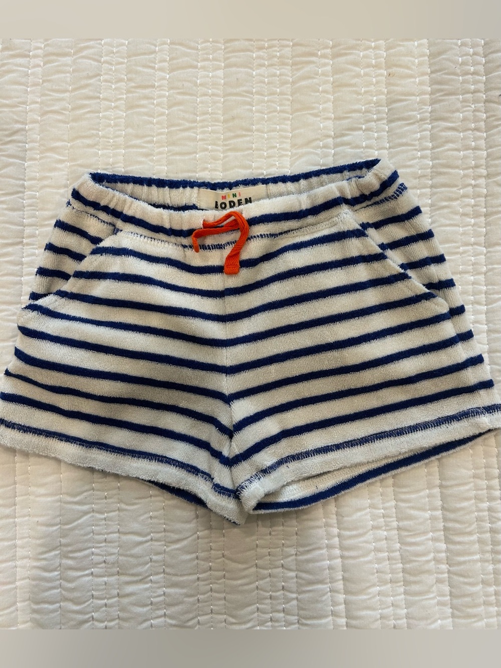 Mini Boden Blue/White Striped Terry Shorts Size 3Y